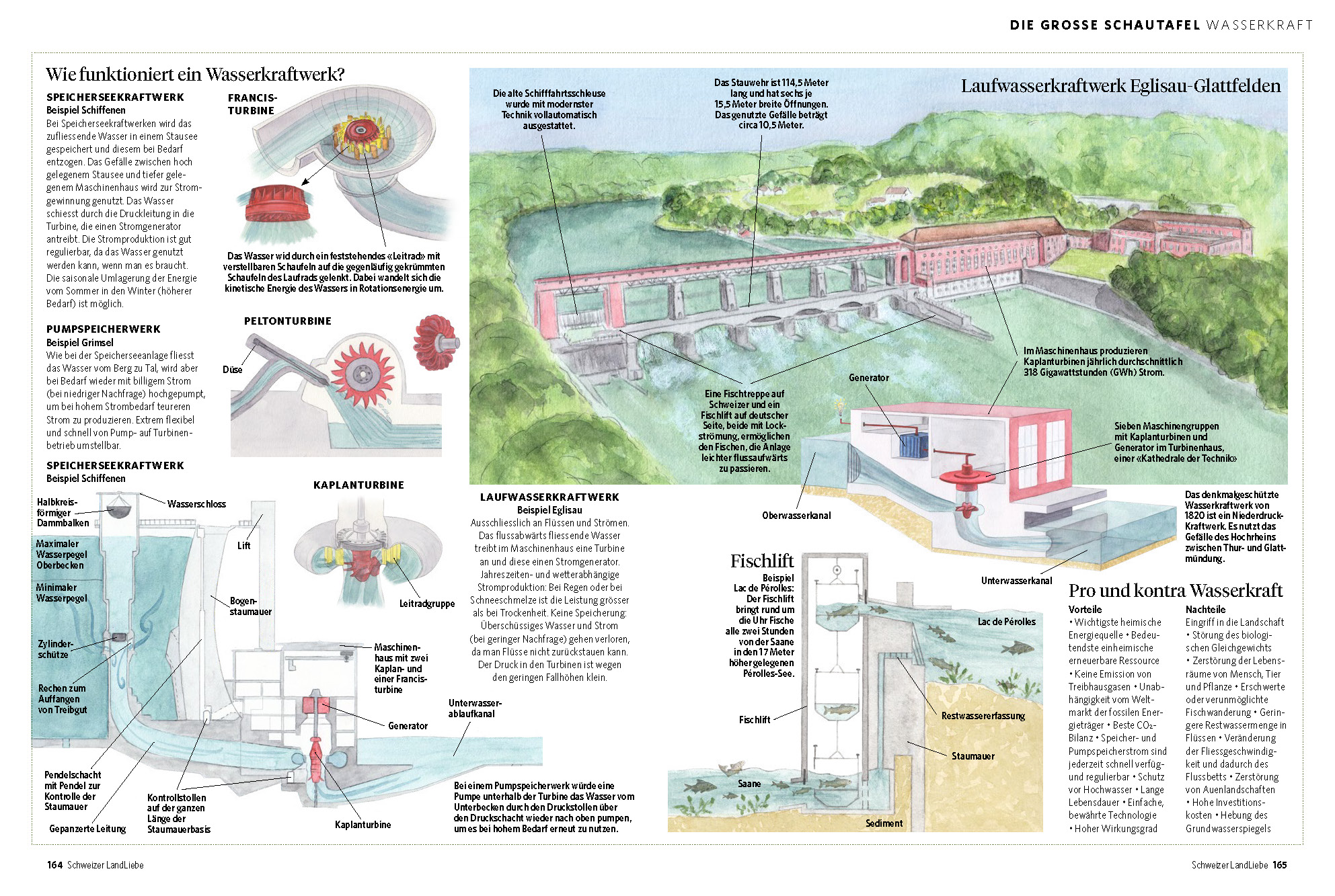 Unterschiedliche Arten von Wasserkraftwerken - Laufwasserkraftwerk Eglisau-Glattfelden - Fischlift